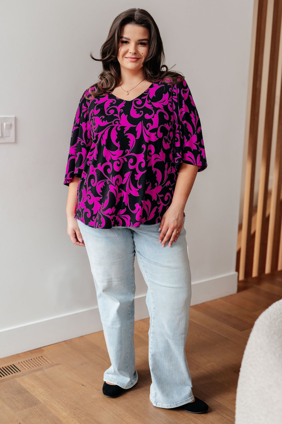 Casually Cute V-Neck Top in Magenta - Mack and Mav Boutique