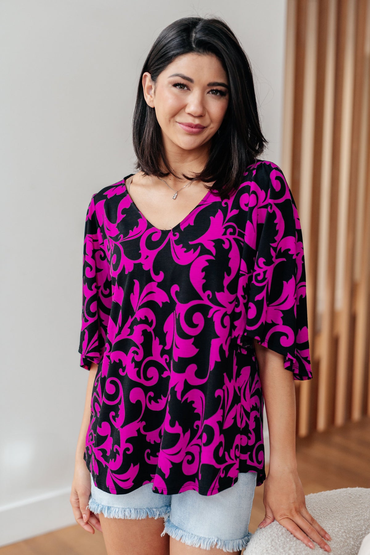 Casually Cute V-Neck Top in Magenta - Mack and Mav Boutique