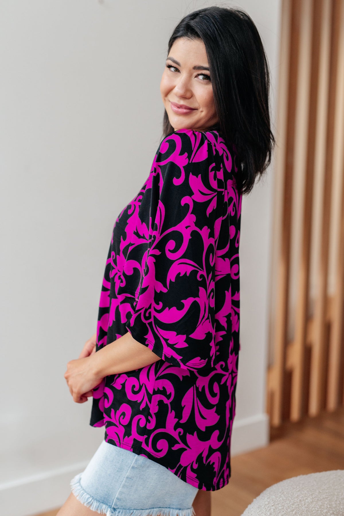 Casually Cute V-Neck Top in Magenta - Mack and Mav Boutique