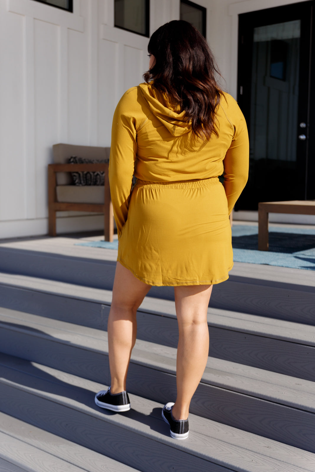 Getting Out Long Sleeve Hoodie Romper Gold Spice - Mack and Mav Boutique