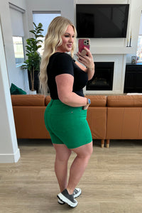 Jenna High Rise Control Top Cuffed Shorts in Green - Mack and Mav Boutique
