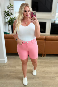 Jenna High Rise Control Top Cuffed Shorts in Pink - Mack and Mav Boutique