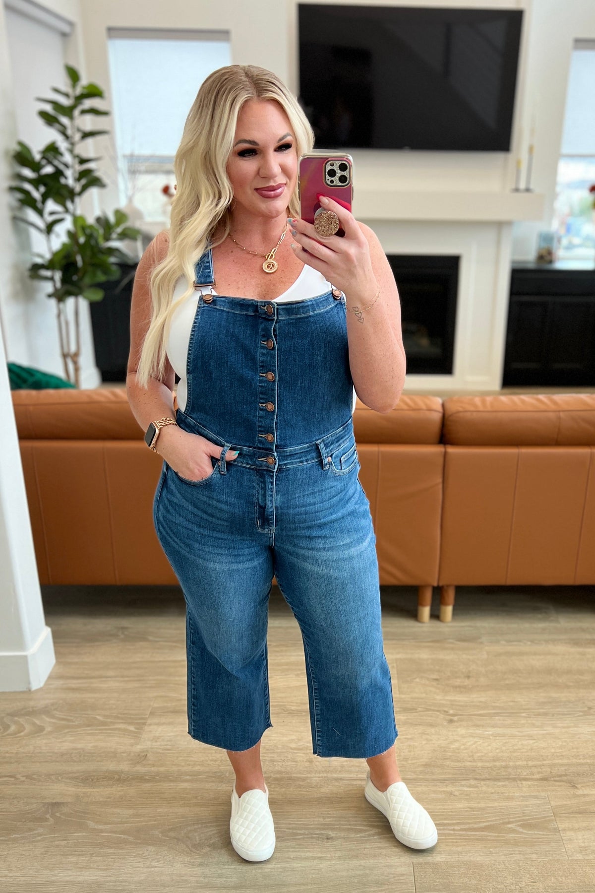 Priscilla High Rise Crop Wide Leg Denim Overalls - Mack and Mav Boutique