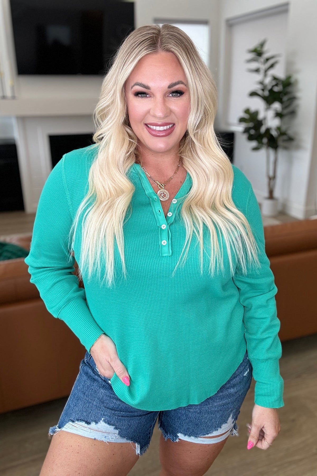 Greensleeves Waffle Knit Henley - Mack and Mav Boutique