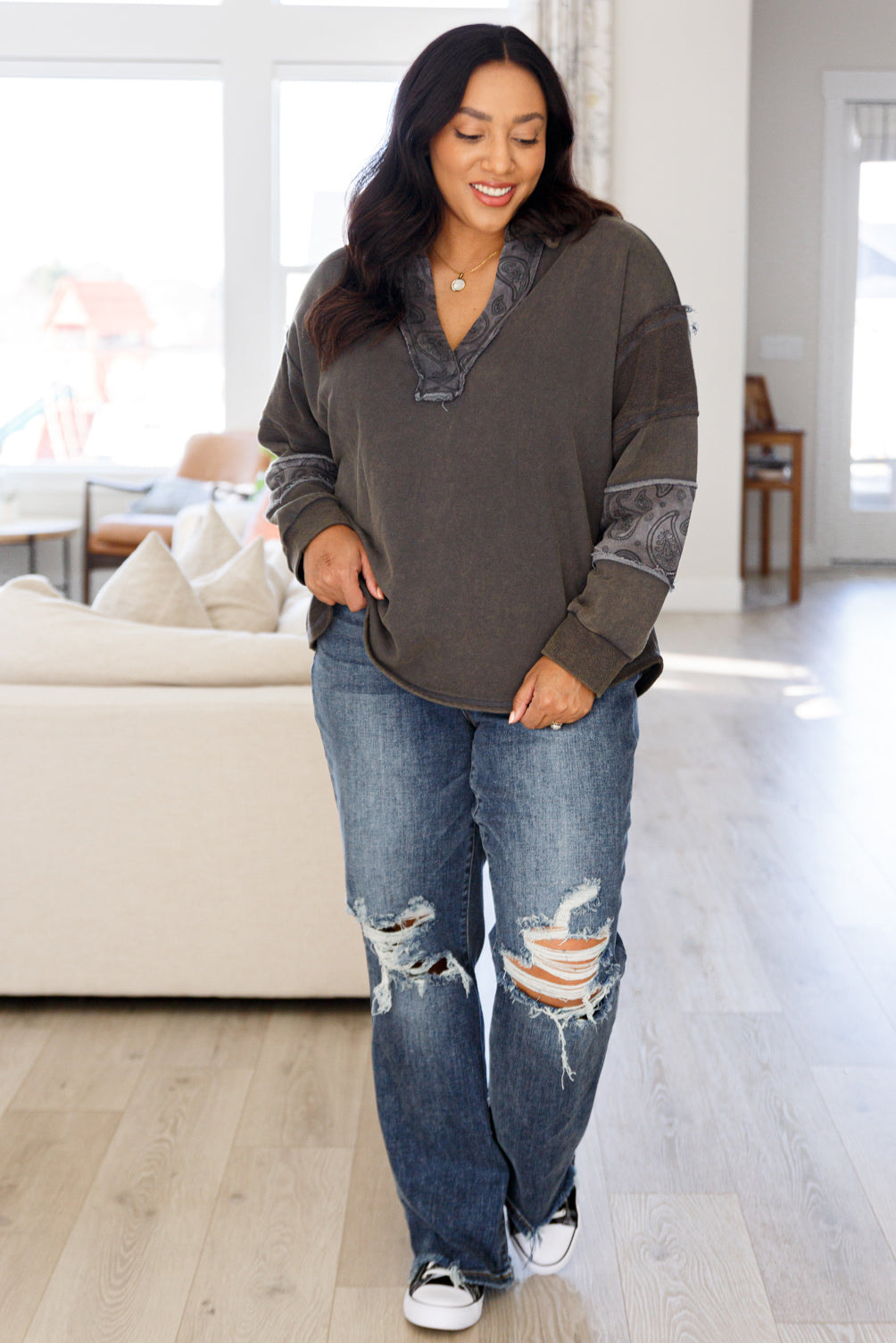 Moonstone Mineral Wash Pullover - Mack and Mav Boutique