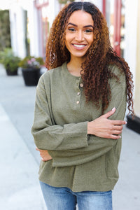 Beautiful You Moss Green Button Down Ribbed Sweater