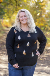 IN STOCK Holly Jolly Sweater - Gold + Silver Trees