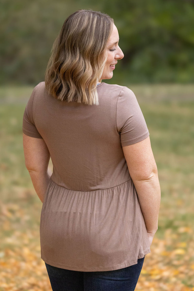 IN STOCK Sarah Ruffle Short Sleeve - Mocha | Women's Top FINAL SALE