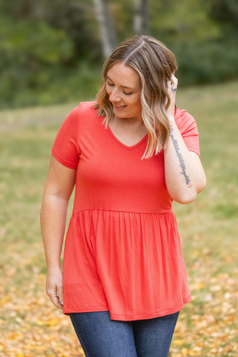 IN STOCK Sarah Ruffle Short Sleeve - Deep Coral | Women's Top