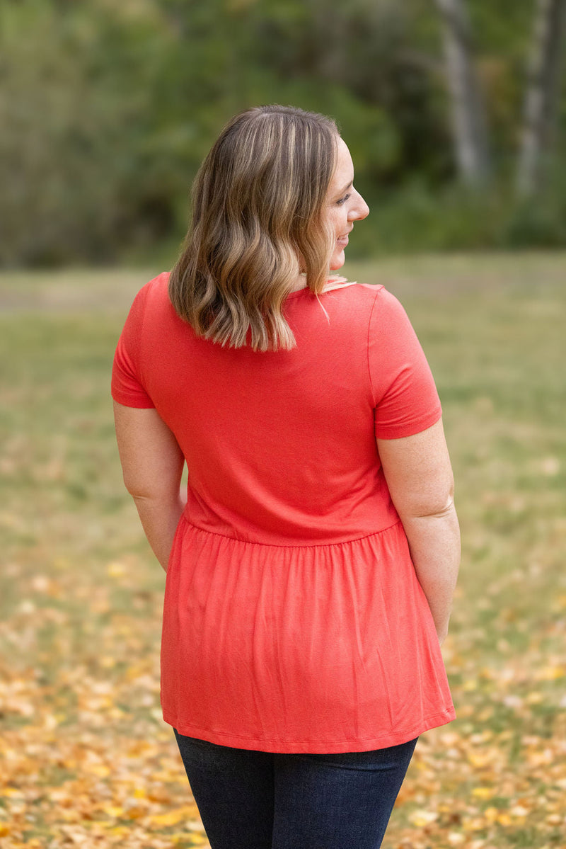 IN STOCK Sarah Ruffle Short Sleeve - Deep Coral | Women's Top