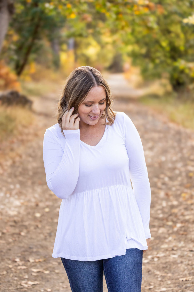 IN STOCK Long Sleeve Sarah Ruffle - White