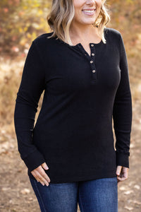 IN STOCK Brielle Henley Ribbed Long Sleeve - Black