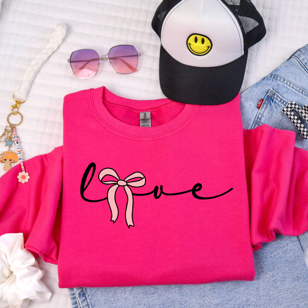 Bow Love Tee/Sweatshirt -deep pink