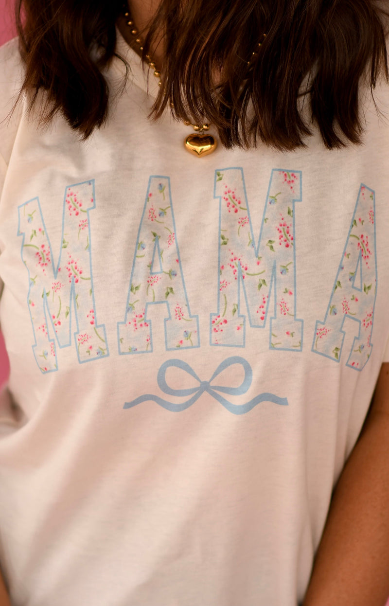 Blue Floral Mama Bow Tee