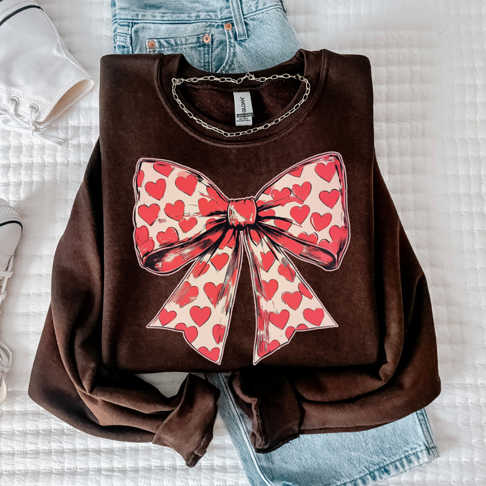 Heart Bow Tee/Sweatshirt -chocolate