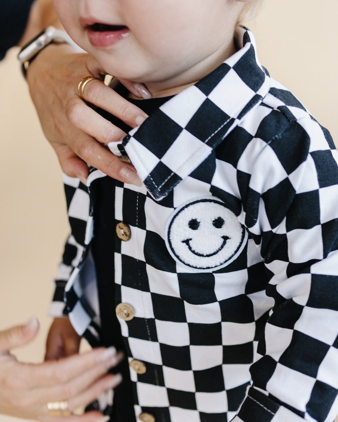 Cotton Shacket | Smiley Checkered Black