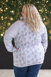 IN STOCK Classic Zoey ZipCowl Sweatshirt - Grey Trees and Stripes