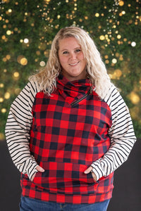 IN STOCK Zoey ZipCowl - Buffalo Plaid and Oatmeal Stripes