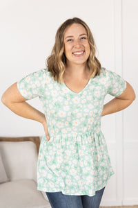 IN STOCK Sarah Ruffle Short Sleeve - Green Floral