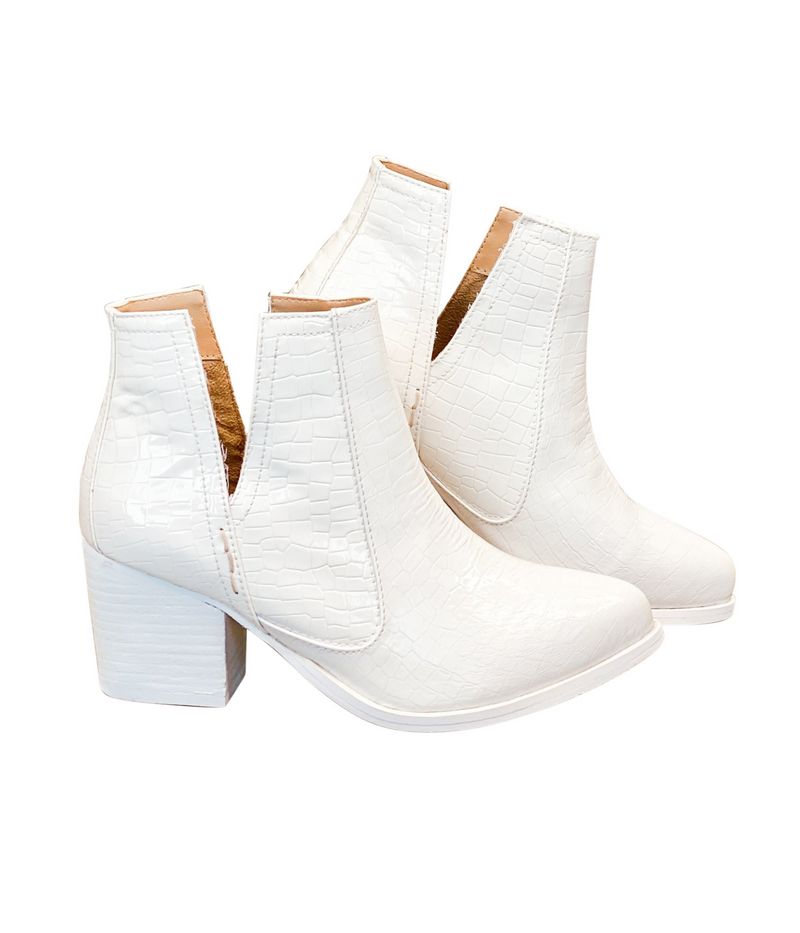 Tarim Booties in White Croc