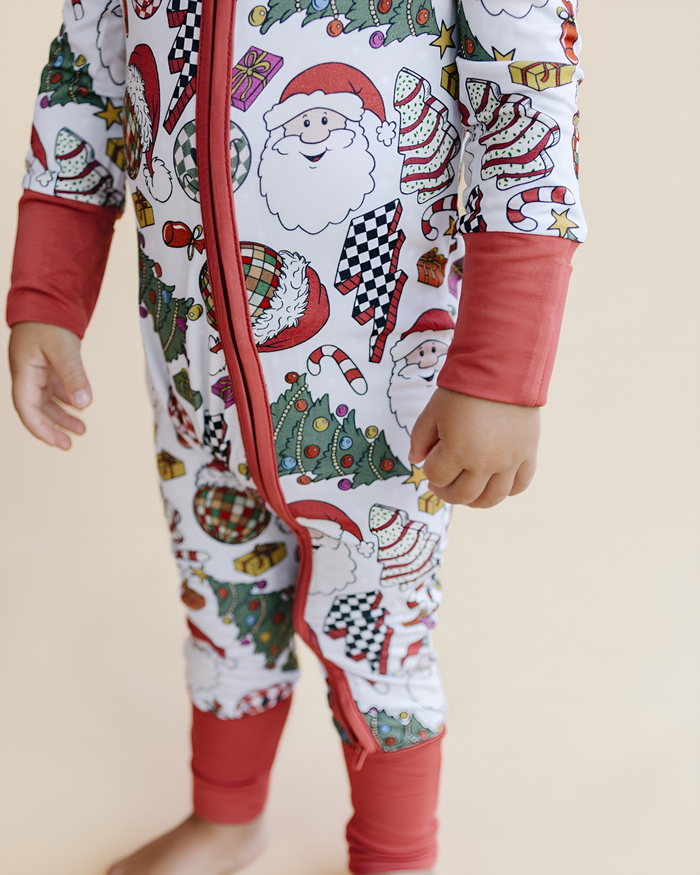 Bamboo Zip Romper | Retro Christmas