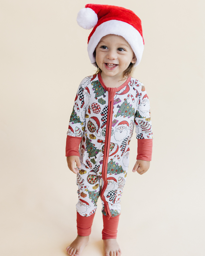 Bamboo Zip Romper | Retro Christmas