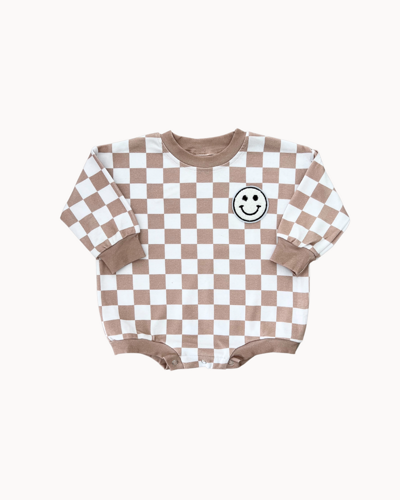 Bubble Romper | Checkered Smiley Latte