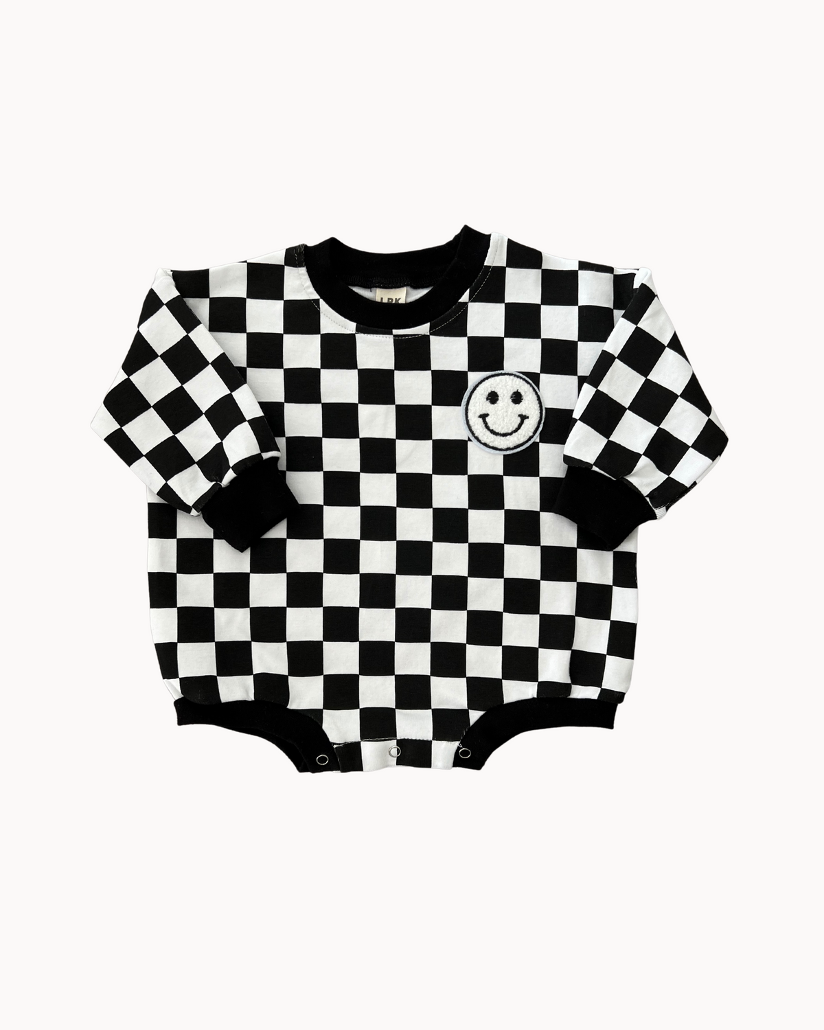 Bubble Romper | Checkered Smiley Black