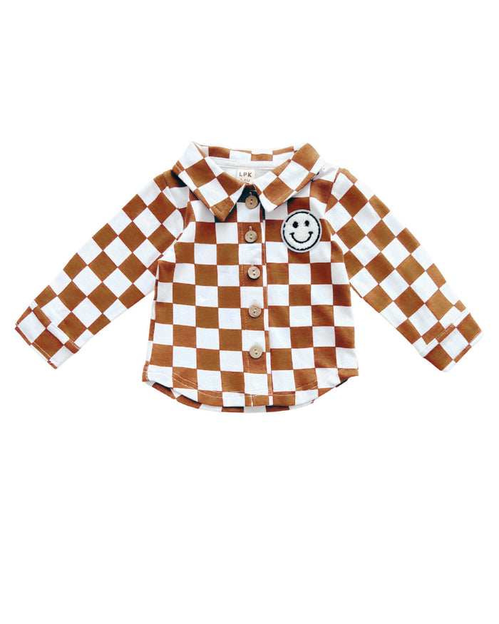 Cotton Shacket | Smiley Checkered Copper