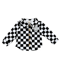 Cotton Shacket | Smiley Checkered Black