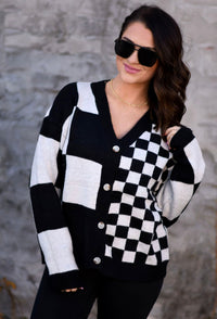 **Pre-Order** Black & White Checkered Cardigan