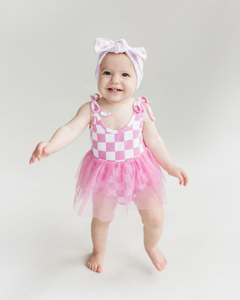Tutu Romper | Checkered Bubble Gum