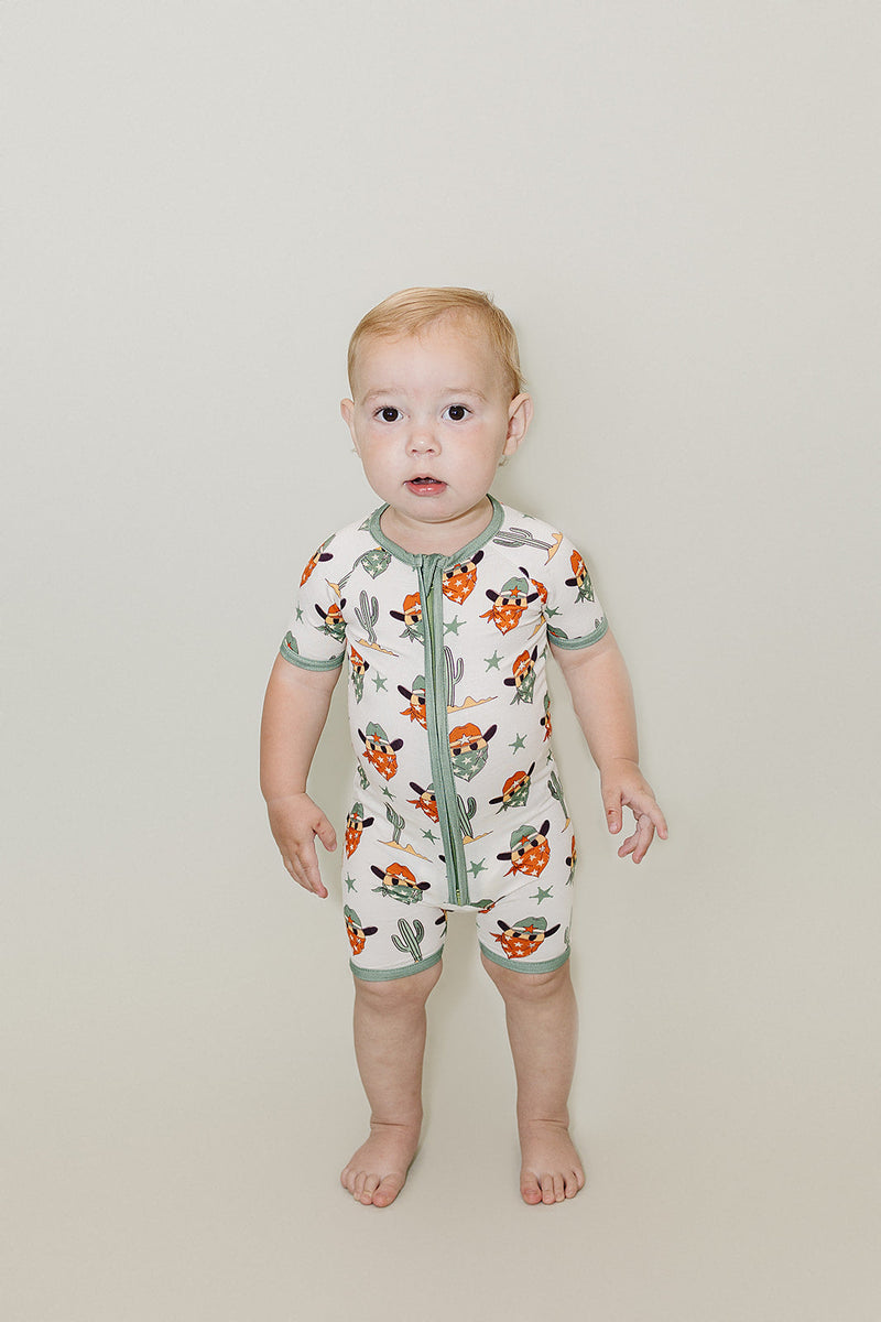 Bamboo Shorty Romper | Smiley Cowboy