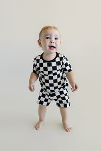 Bamboo Two Piece Shorts Set | Black Checkered