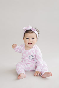 Checkered Smiley Lounge Set | Pink