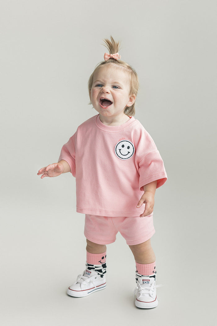 Smiley Shorts Set | Pink Peach