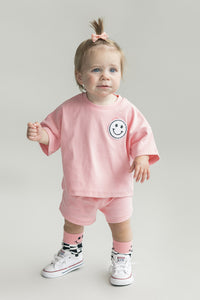Smiley Shorts Set | Pink Peach