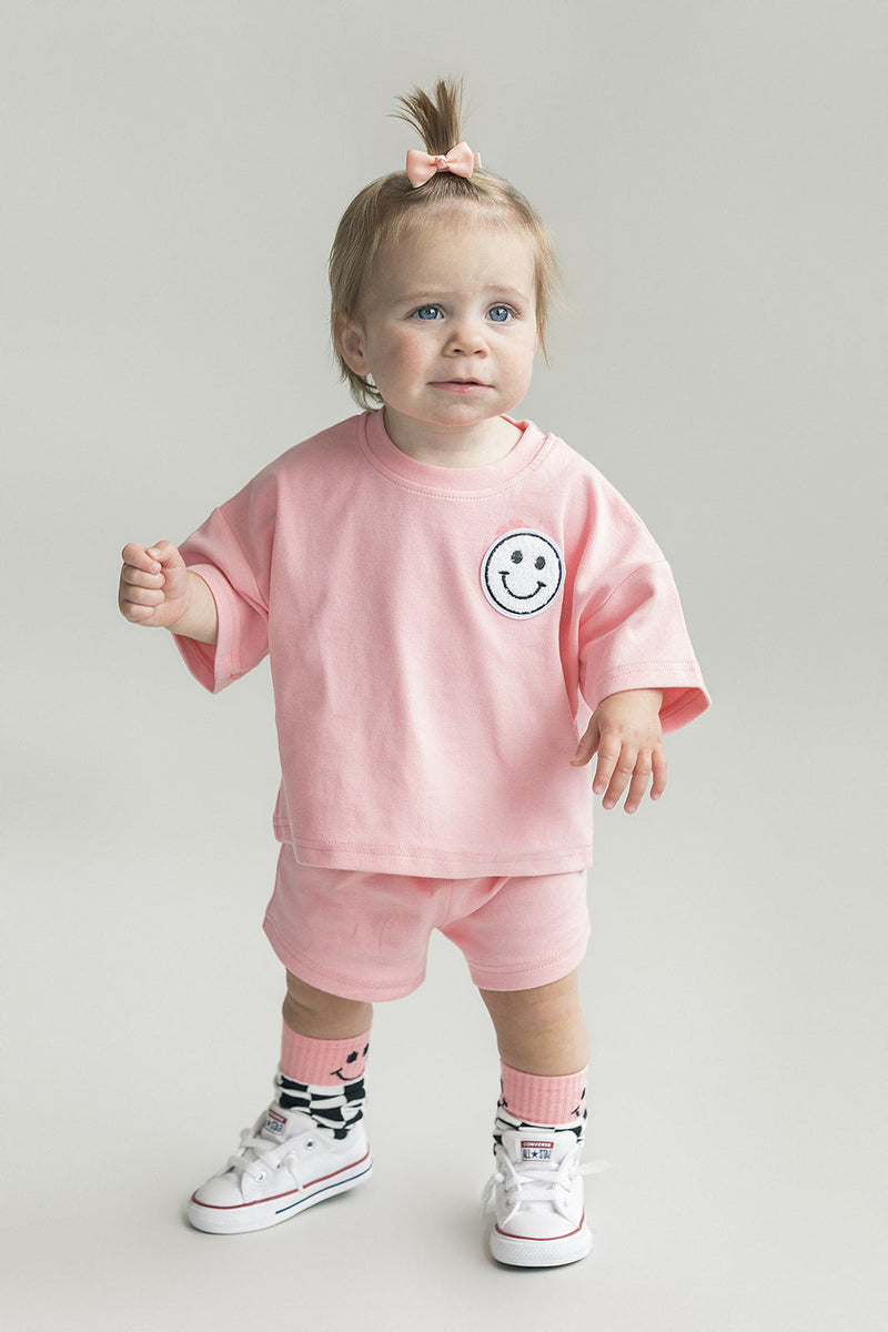 Smiley Shorts Set | Pink Peach