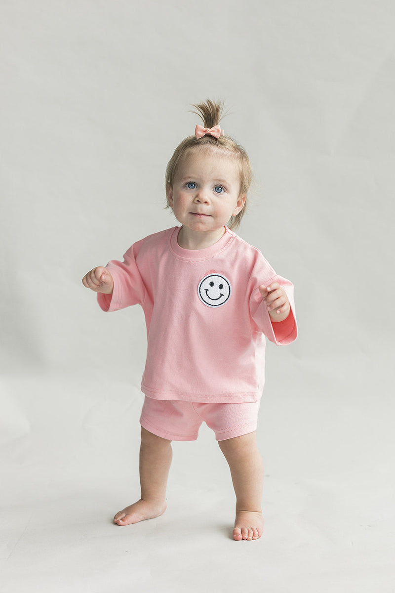 Smiley Shorts Set | Pink Peach