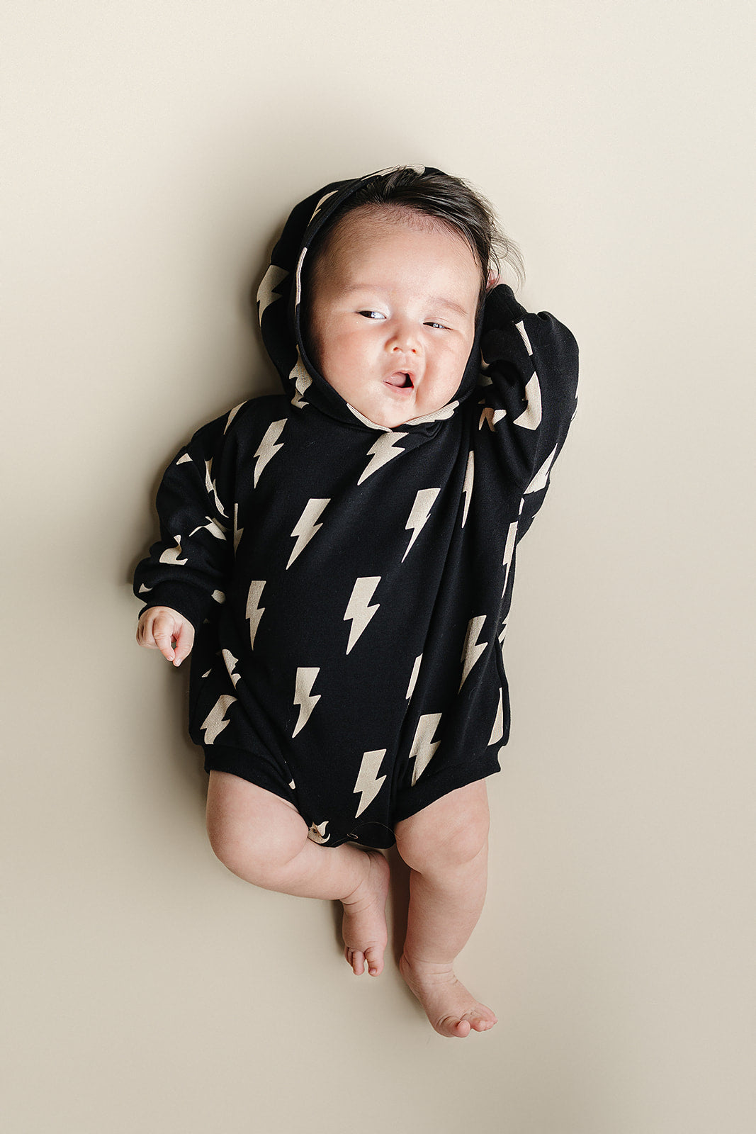 Hooded Bubble Romper  |  Black Bolts