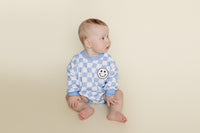 Bubble Romper | Checkered Smiley Blue