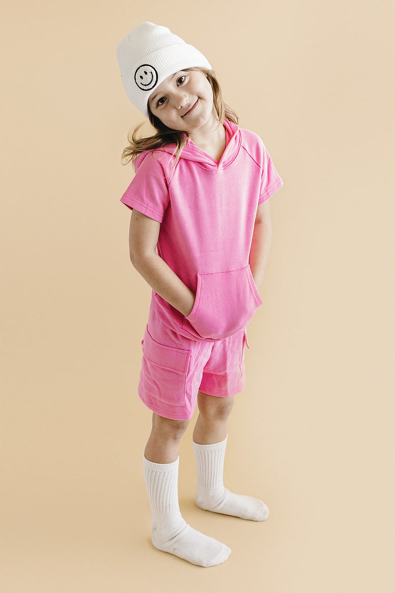 Terry Cargo Shorts Set | Pink