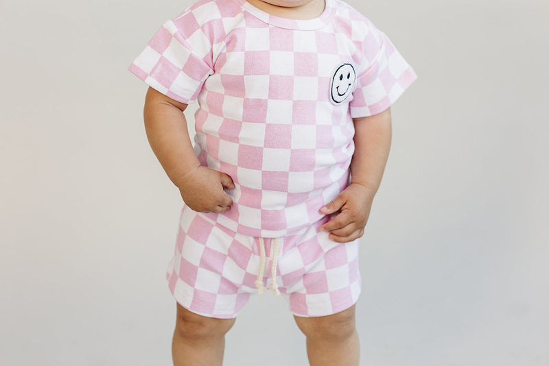Checkered Shorts Set | Pink