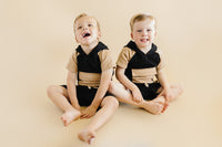 Terry Cargo Shorts Set | Black & Tan