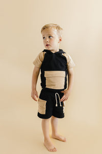 Terry Cargo Shorts Set | Black & Tan