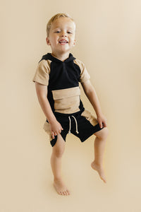 Terry Cargo Shorts Set | Black & Tan