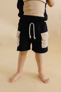 Terry Cargo Shorts Set | Black & Tan