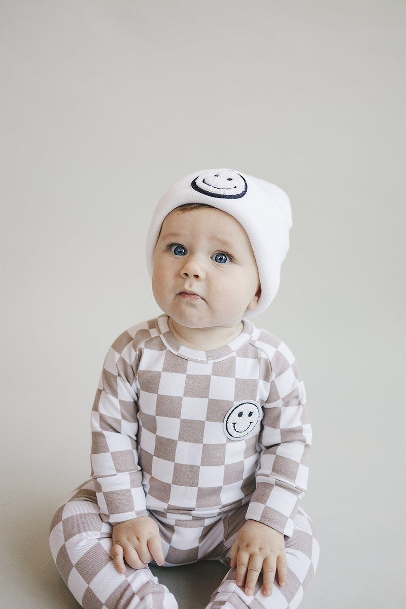 Checkered Smiley Lounge Set | Latte
