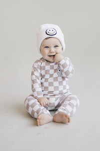 Checkered Smiley Lounge Set | Latte
