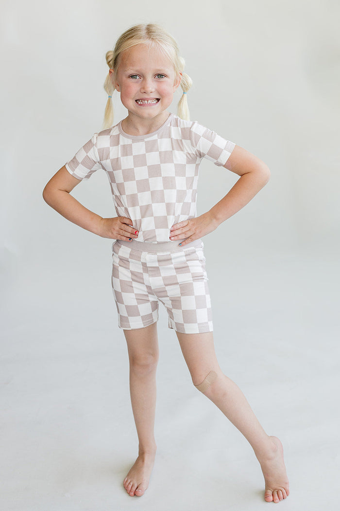 Bamboo Two Piece Shorts Set | Latte Checkered
